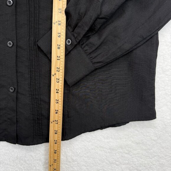 Womens Linen Blend Pleated Blouse Long Sleeves Lagenlook Minimalist Black XXL - Picture 11 of 12